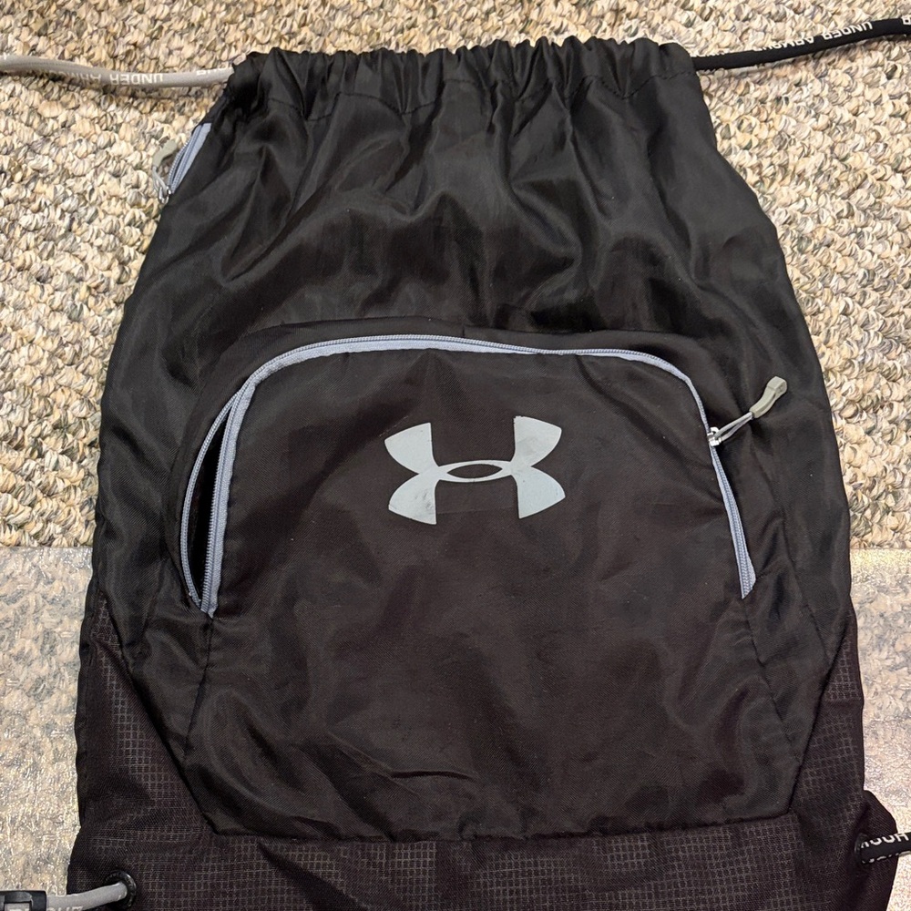 Under Armour Black Drawstring Backpack with Gray Logo